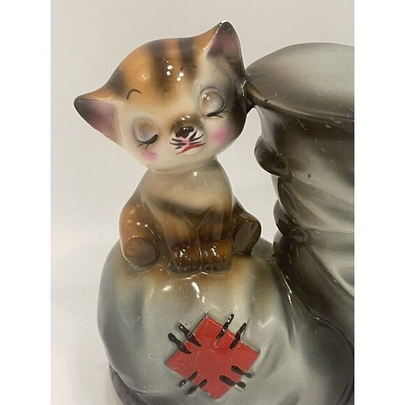 Vintage Ceramaster Tabby Cat on Boot Coin Bank 4.75x5.75x3” Kitten Japanese - Picture 2 of 13